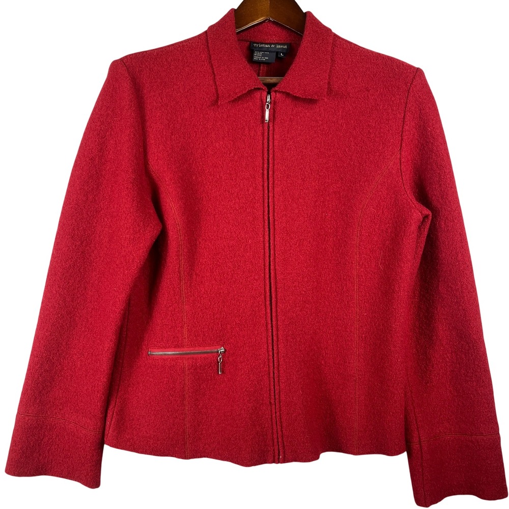 TVTG Tristan & Iseut Jacket L Brick Red 100% Wool Zip Boiled Wool Minimalist